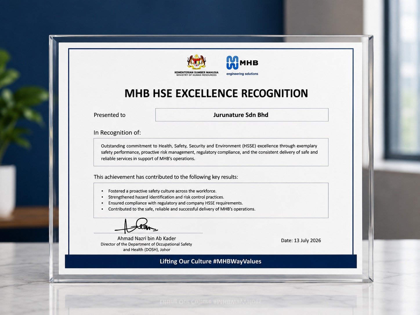 MHB HSE Excellence Recognition